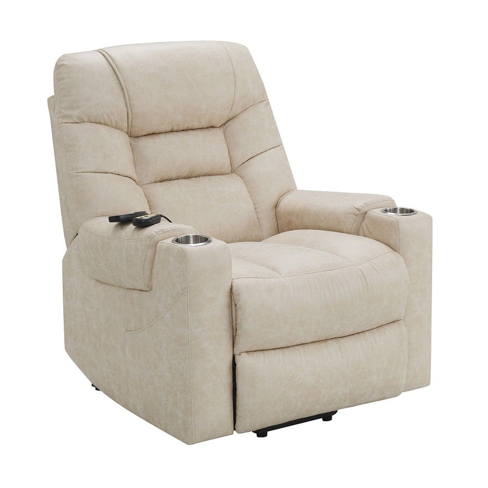 Nairi - Power Recliner With Lift, Heating & Massage - Ivory Polished Microfiber