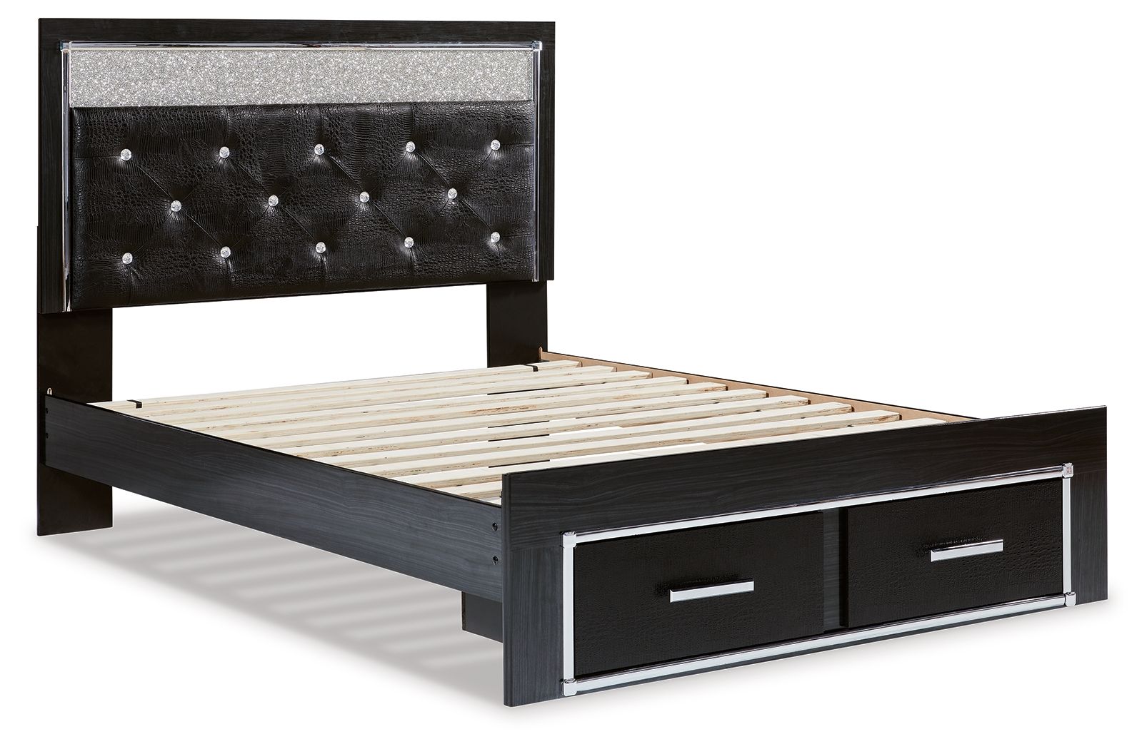 Kaydell - Cama con plataforma de almacenamiento y paneles tapizados