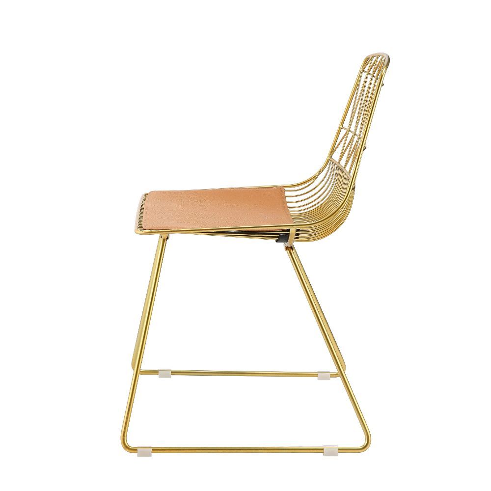 Fantasia - Side Chair (Set of 2) - Whiskey Synthetic Leather & Gold