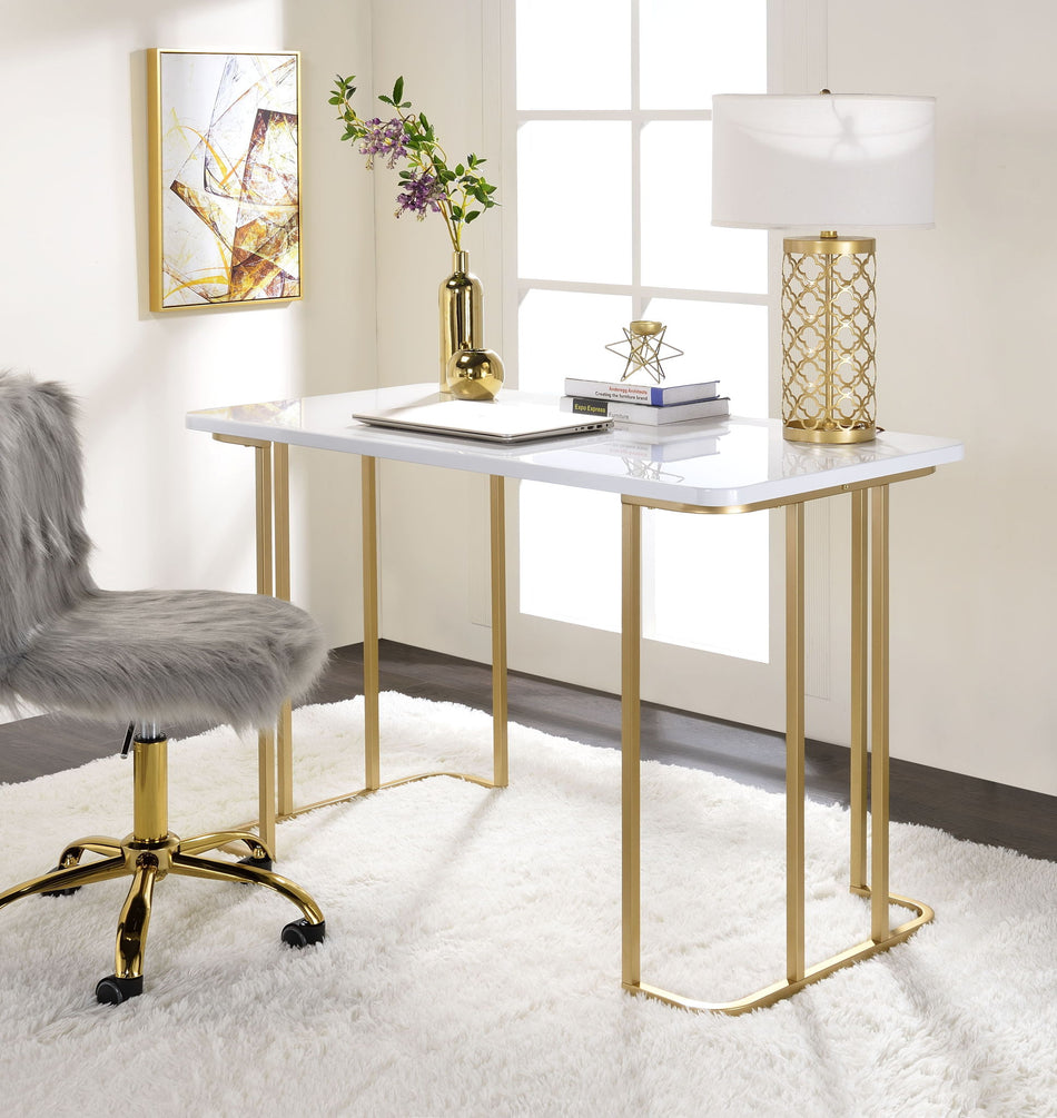 Estie - Vanity Desk (Same 93102) - White & Gold