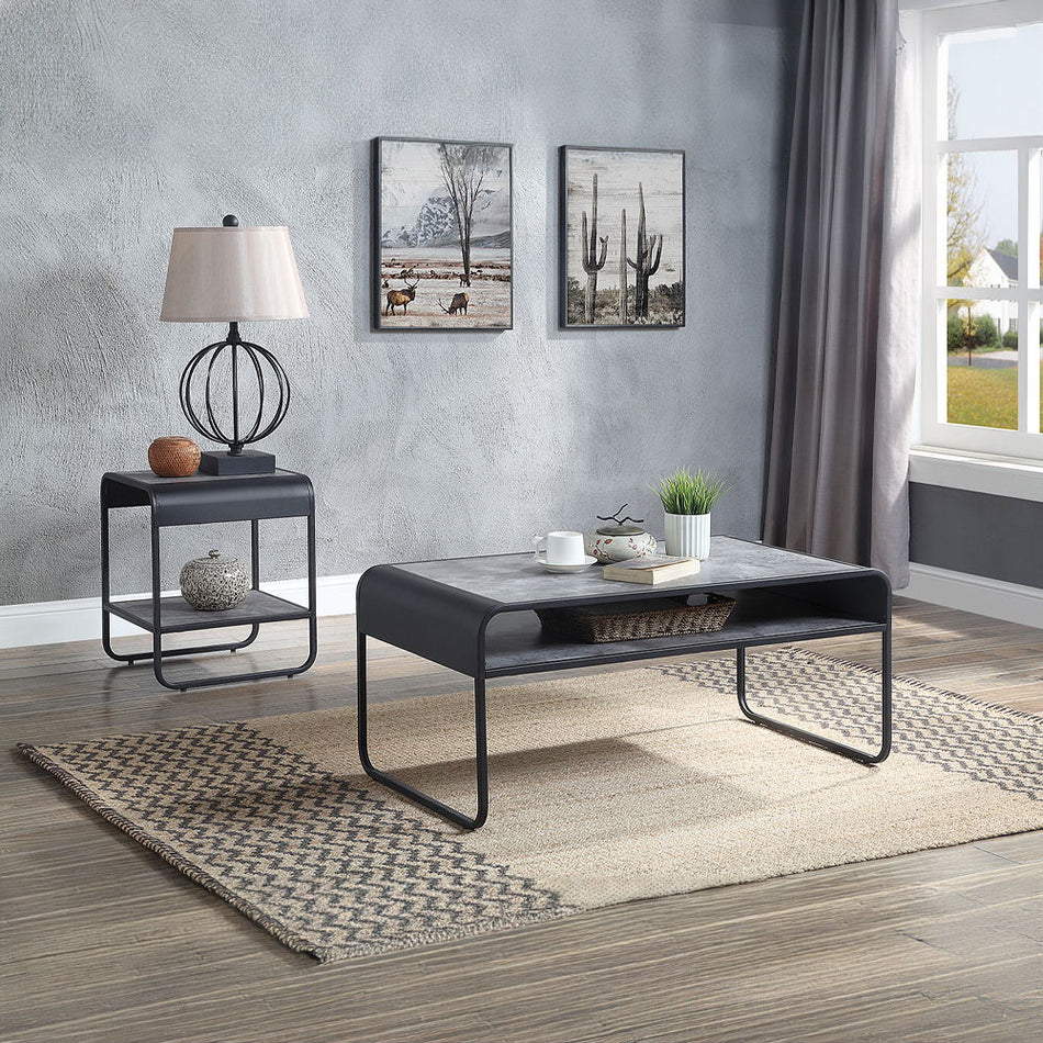 Raziela - 21" End Table - Concrete Gray & Black