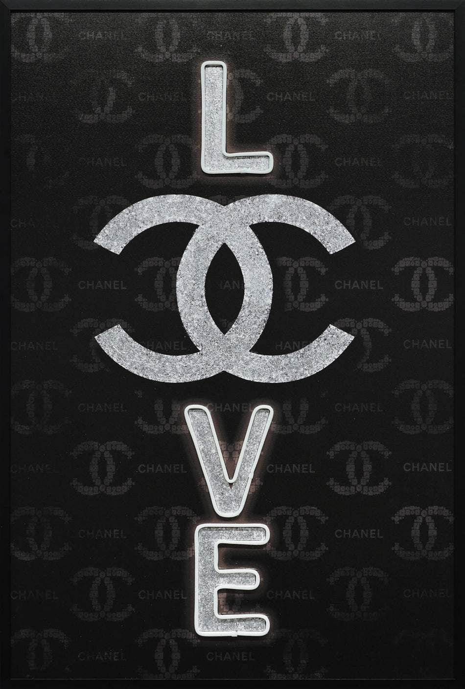 Noir Love Hand-Embellished LED Canvas In Frame - Black / Silver