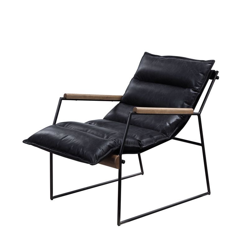 Luberzo - Sillón decorativo - Cuero de grano superior Distress Espresso y acabado en hierro mate
