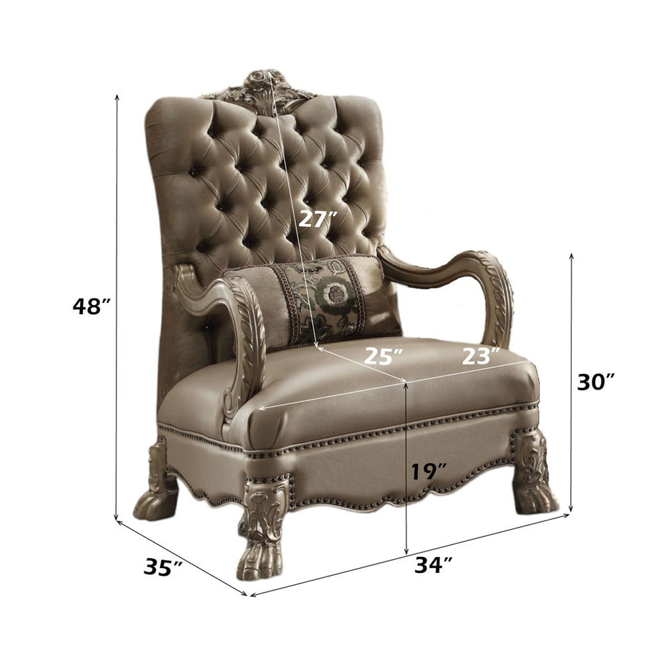 Dresden - Chair With Pillow - Bone Velvet & Gold Patina