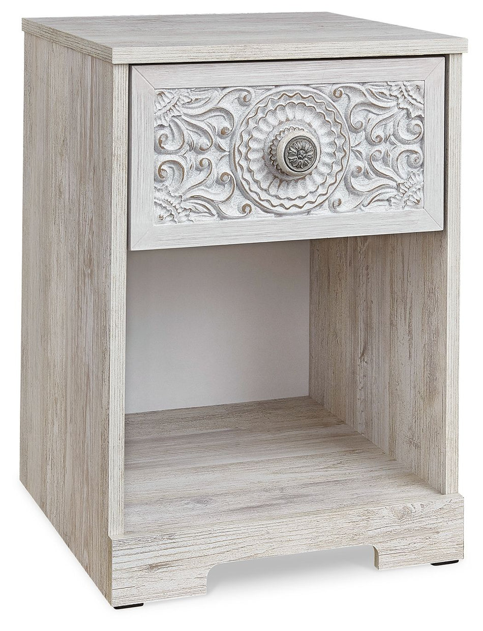Paxberry - One Drawer Night Stand - Open Cubby - Whitewash