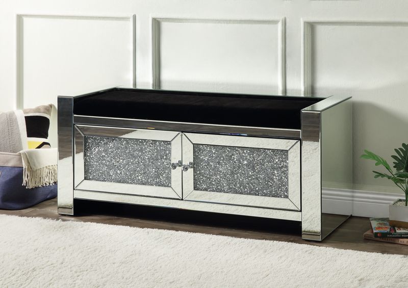 Noralie - Banco - Espejo y diamantes falsos - 22"