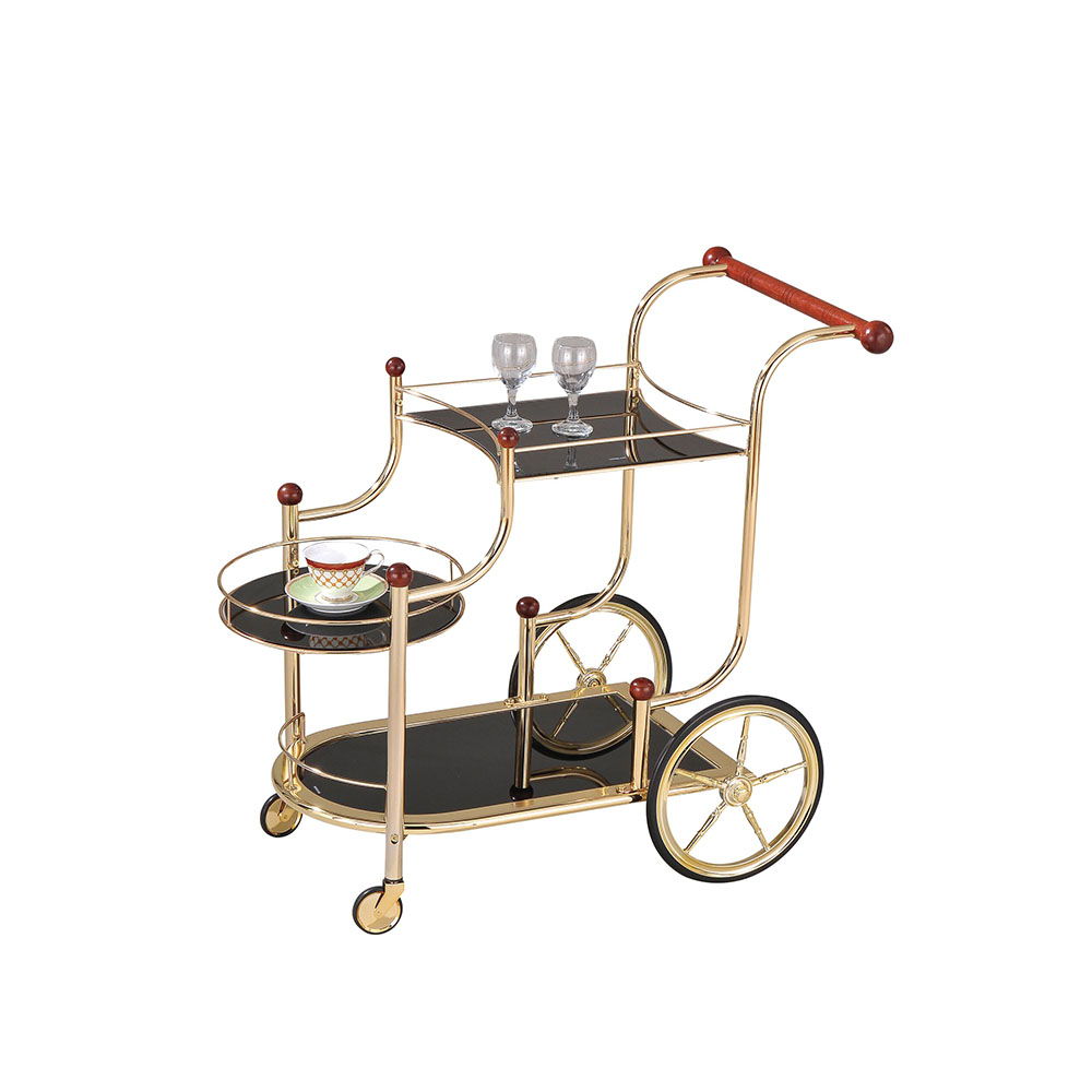 Lacy - Carrito de servicio - Chapado en oro y vidrio negro