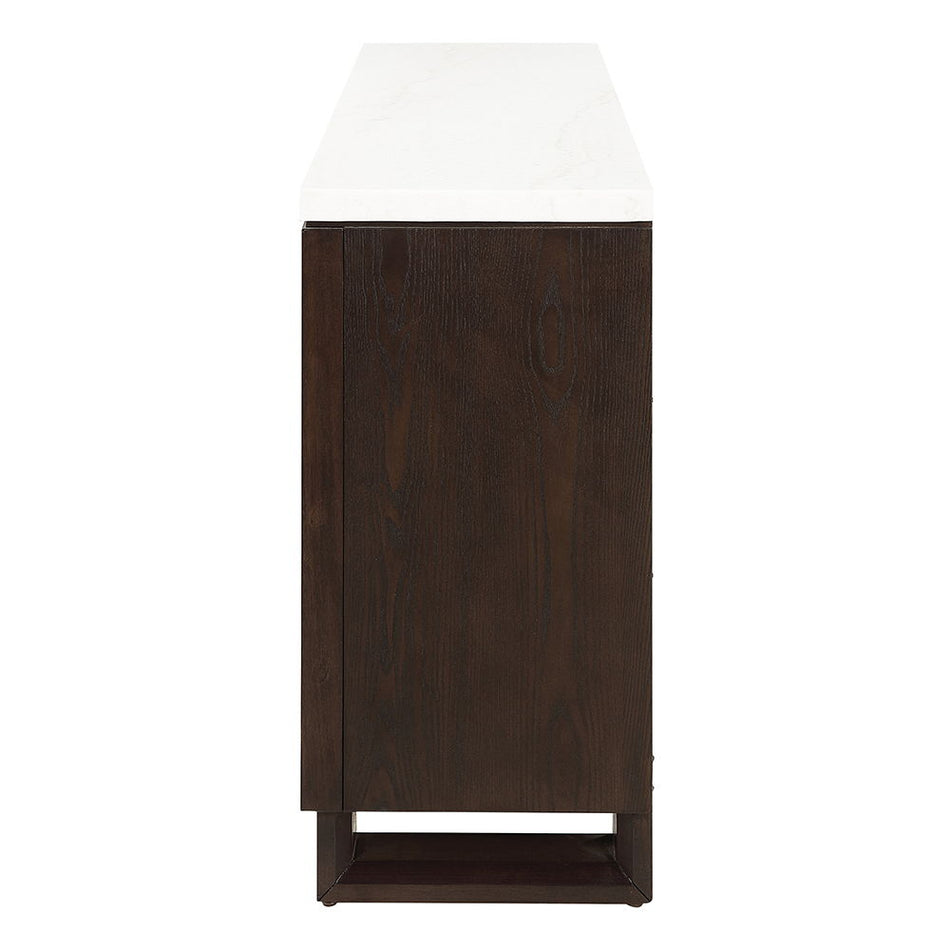 Edwyn - Server With Fireplace - Natural Marble Top & Espresso