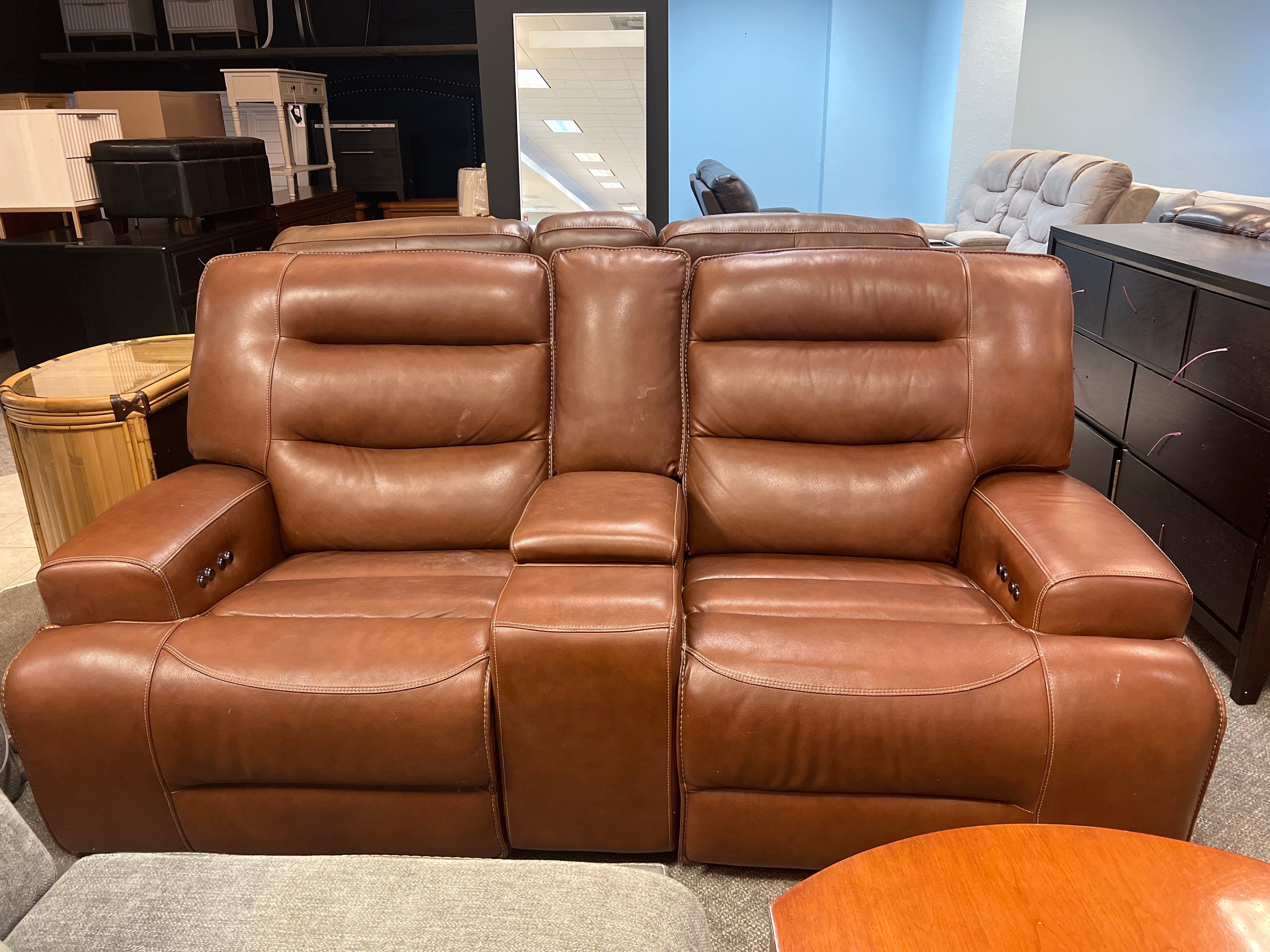 Caramel Brown Leather Motorized Sofa