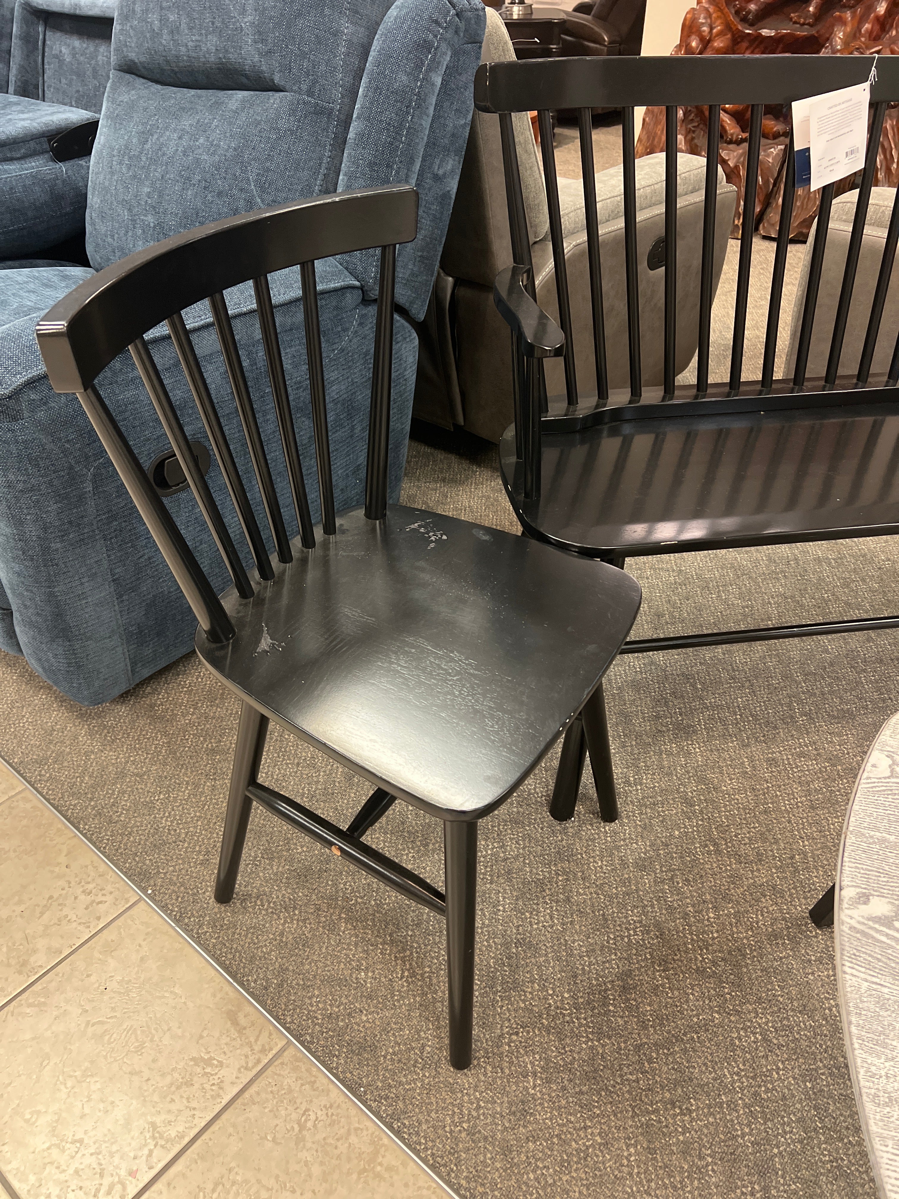 Black Wood Bench And Two Chairs