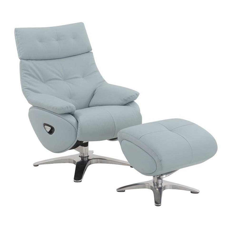 Janella - Motion Accent Chair With Swivel & Ottoman - Babyblue Leather