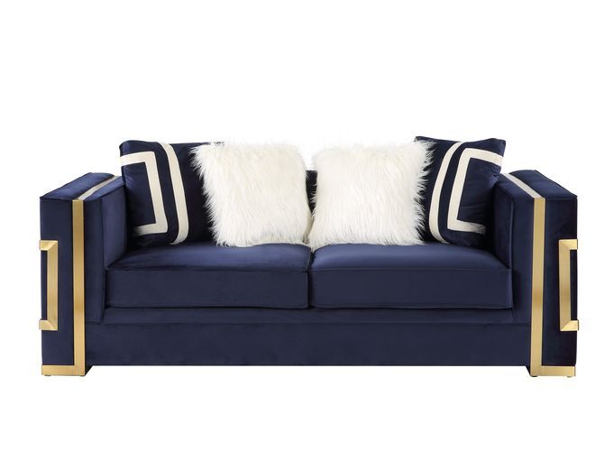 Virrux - Loveseat - Terciopelo azul y acabado dorado
