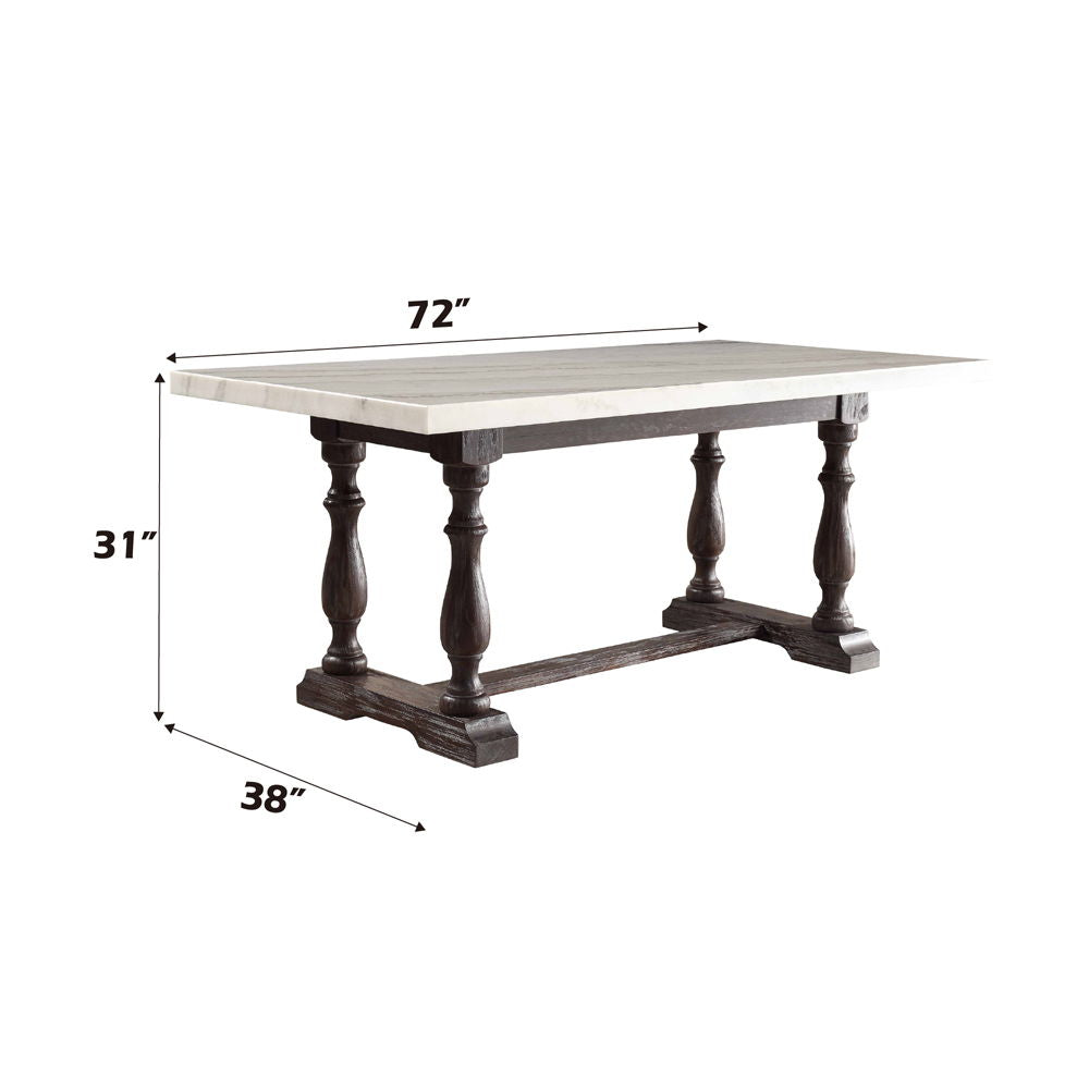 Gerardo - Mesa de comedor - Mármol blanco y espresso desgastado - 31"