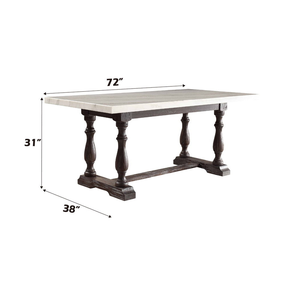 Gerardo - Mesa de comedor - Mármol blanco y espresso desgastado - 31"