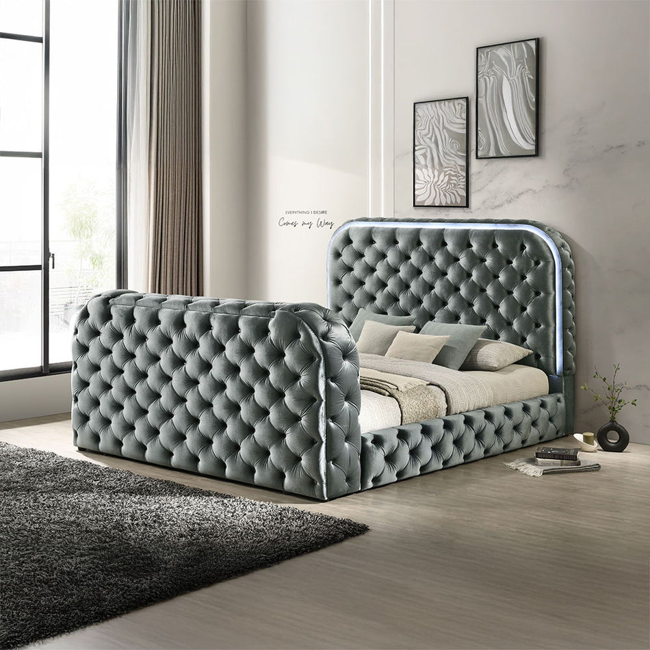 Kana - Bed With LED, Fireplace & TV Stand