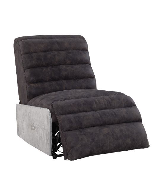 Okzuil - Sillón reclinable - Cuero de grano superior gris de dos tonos y aluminio