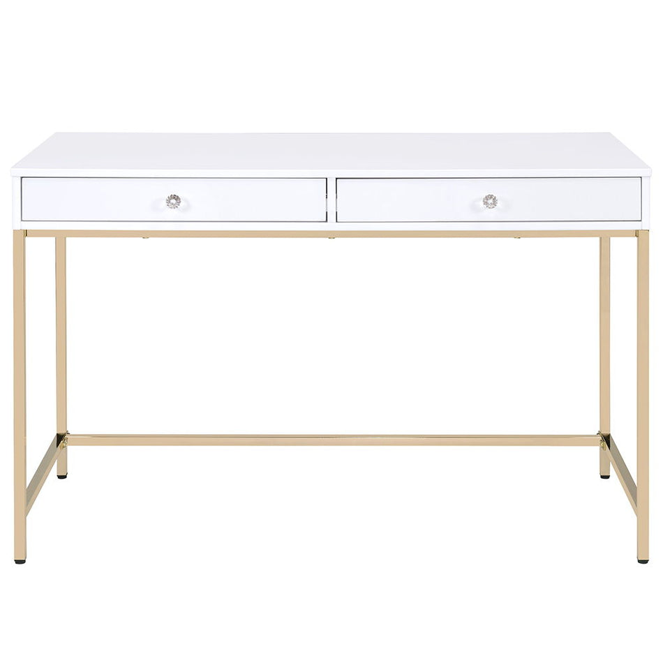 Ottey - Vanity Desk (Same 92540) - White High Gloss & Gold