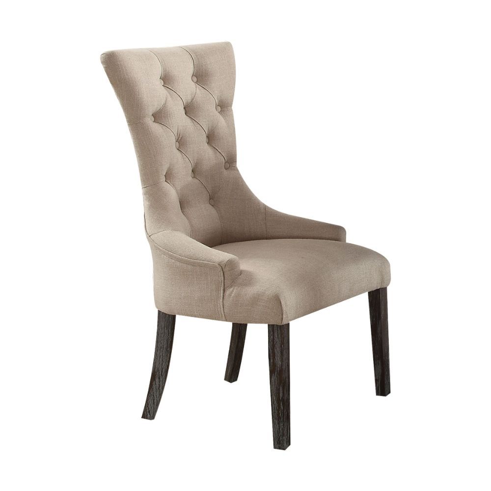 Gerardo - Silla de comedor (juego de 2) - Lino beige y espresso desgastado