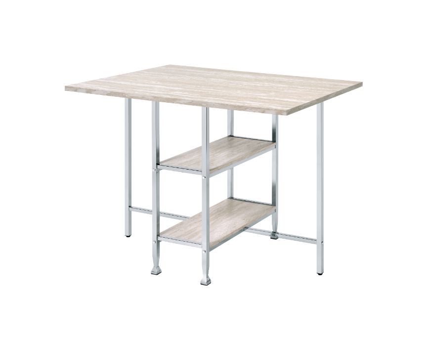 Mesa de altura de mostrador Raine - Acabado en cromo y blanco antiguo