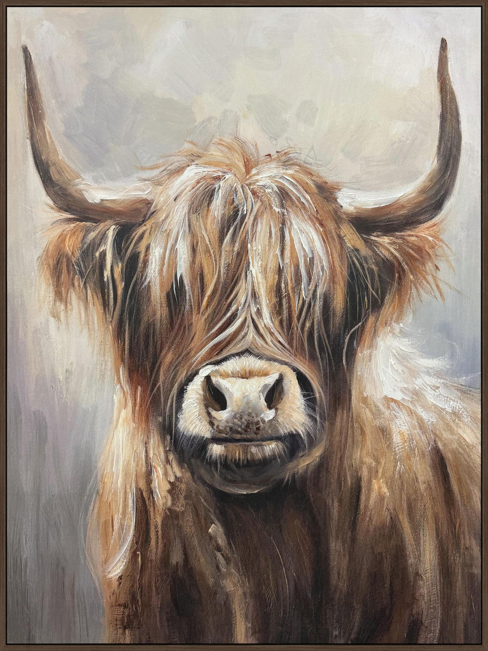 "Highland Majesty" Hand-Painted Canvas In Frame - Brown