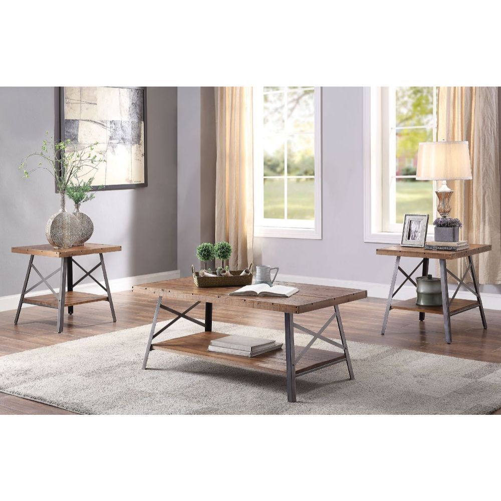 Mesa de centro Ikram en roble desgastado y negro arena