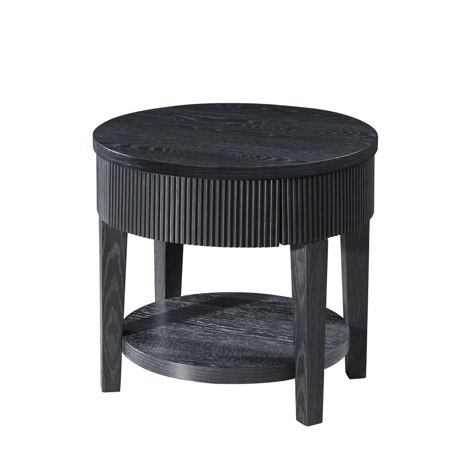 Tate - Round One Drawer End Table - Black