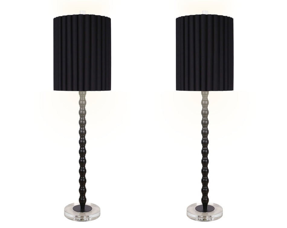 "Obsidian Elegance" Metal Buffet Lamp (Set of 2) - Black / Clear Crystal
