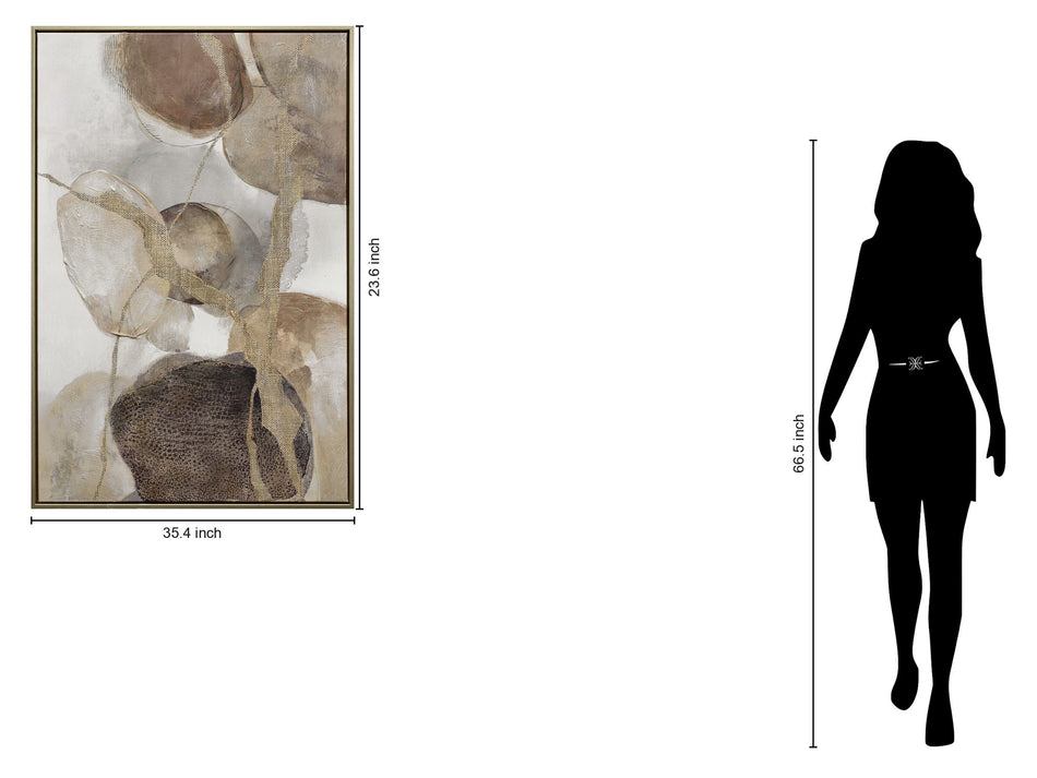 "Ethereal Whispers II" Hand-Embellished Canvas In Frame - Beige / Brown / Gold