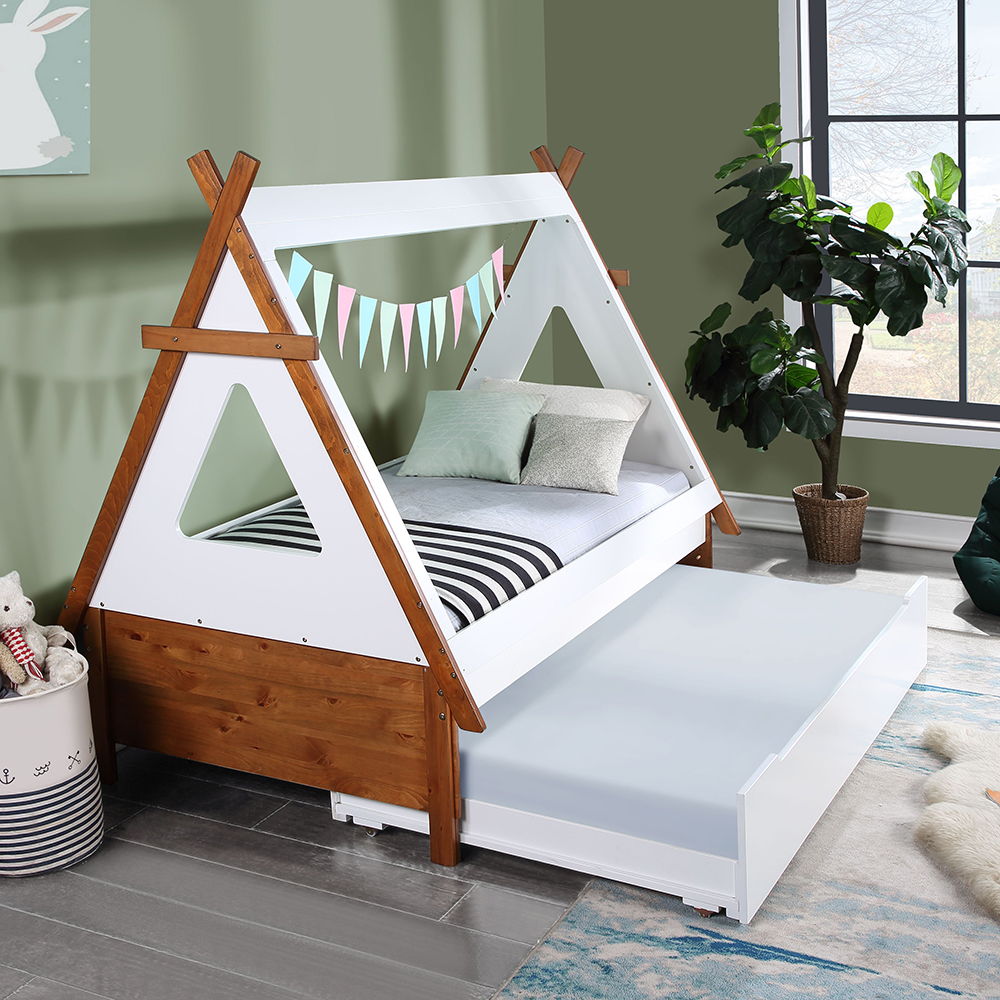 Loreen - Cama individual - Acabado en roble y blanco
