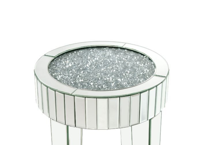 Mesa auxiliar Ornat con espejo y diamantes falsos, 24"