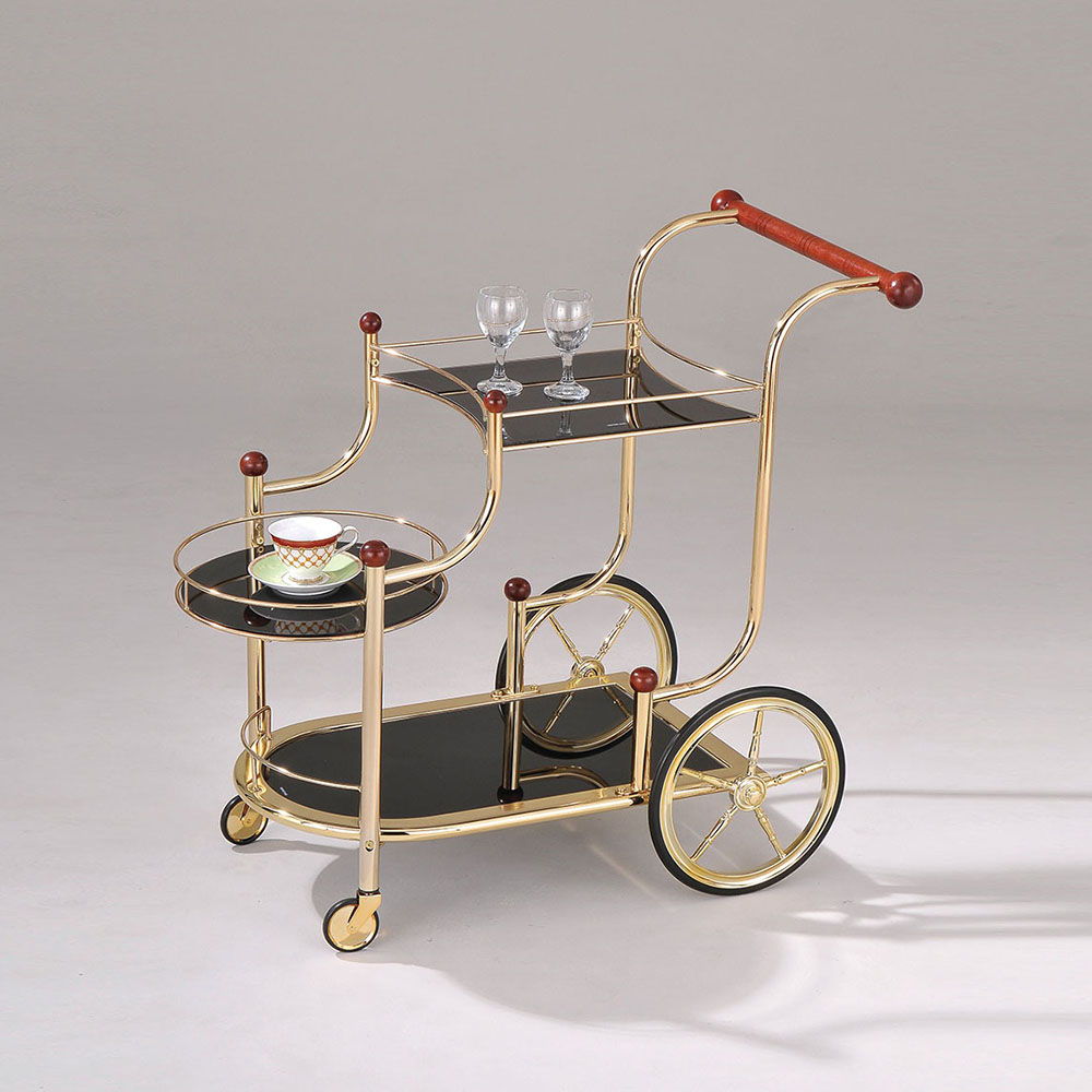 Lacy - Carrito de servicio - Chapado en oro y vidrio negro