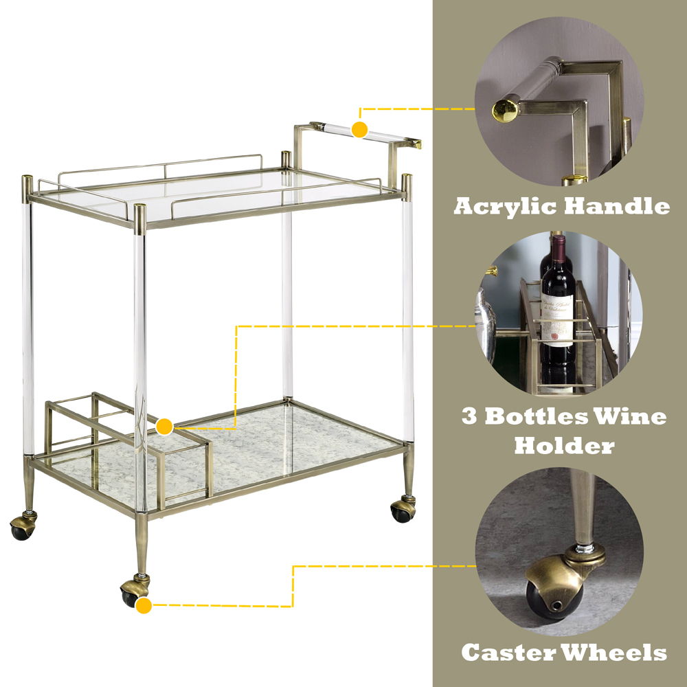 Cirro - Carrito de servicio - Espejo antiguo y latón con alambre