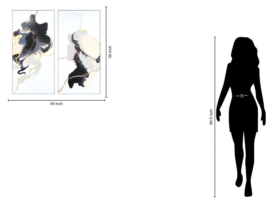 Hand Painted Textured Canvas With Foil In Frame (Set of 2) - White