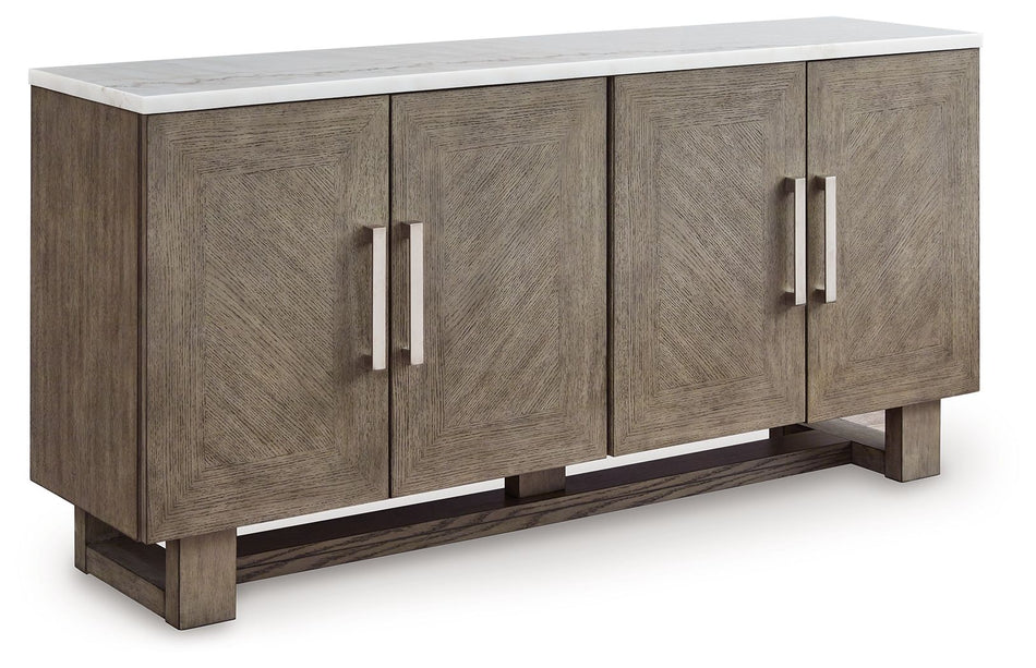 Loyaska - Mueble de TV extragrande en color marrón grisáceo y blanco