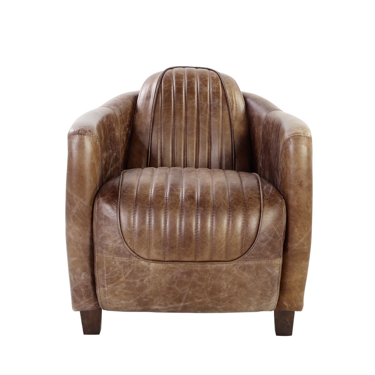 Brancaster - Silla - Cuero de grano superior marrón retro y aluminio