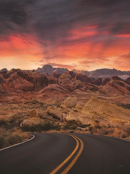 Sunset Valley Road By Martin Podt Photography (Framed Small) - Orange