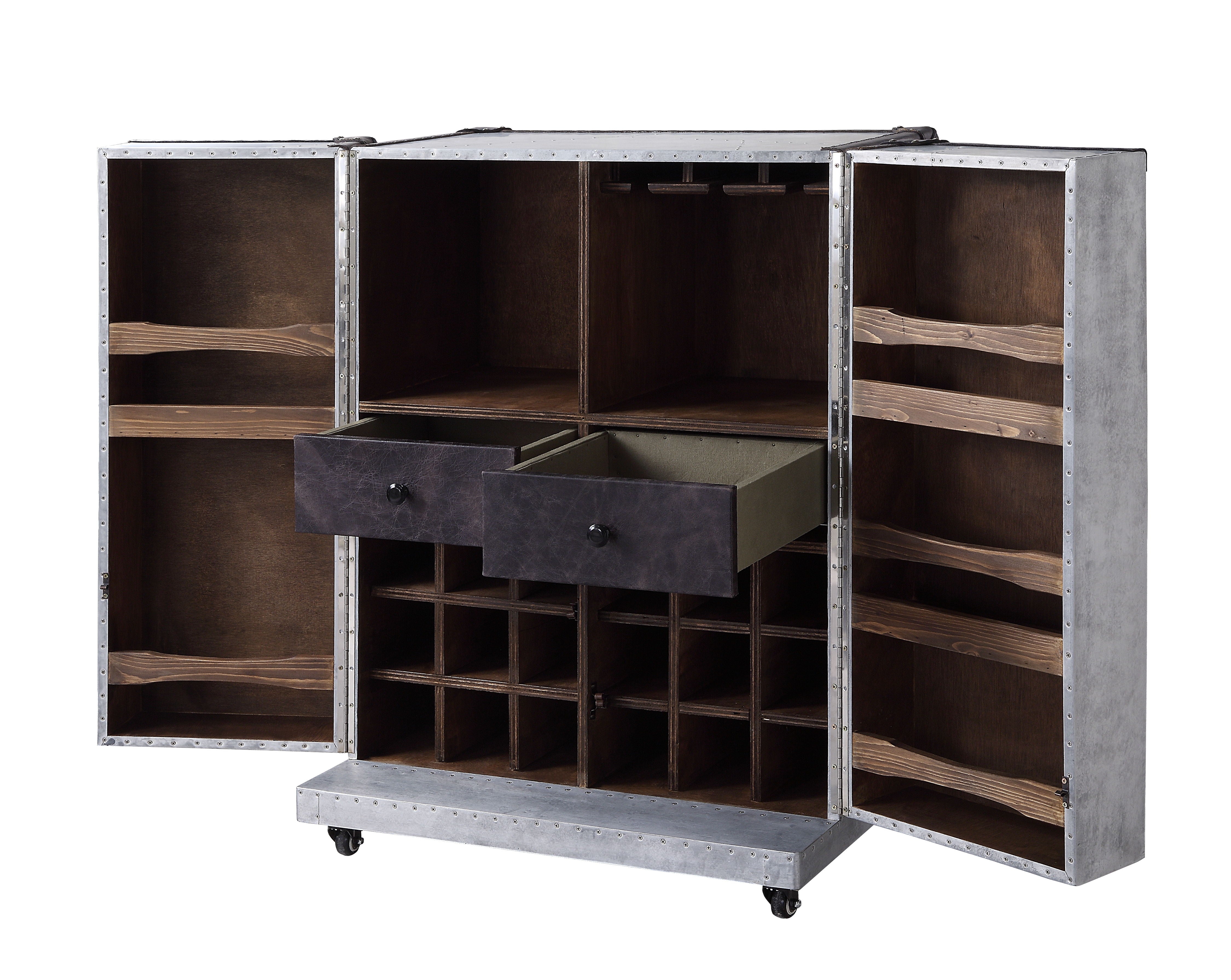 Brancaster - Vitrina para vinos - Cuero de grano superior de ébano antiguo y aluminio