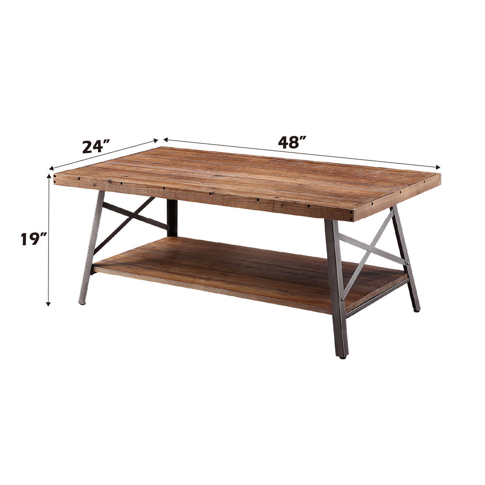 Mesa de centro Ikram en roble desgastado y negro arena