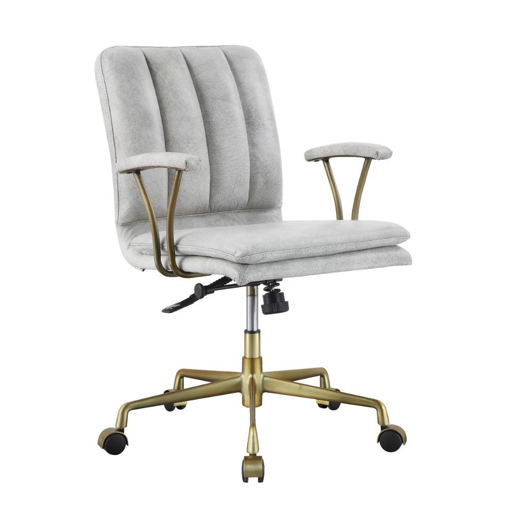 Damir - Silla de oficina - Cuero de grano superior blanco vintage y cromo