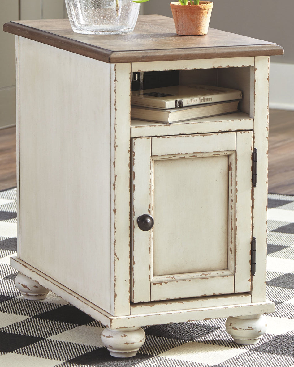 Realyn - Blanco / Marrón - Mesa auxiliar con silla - AC / USB