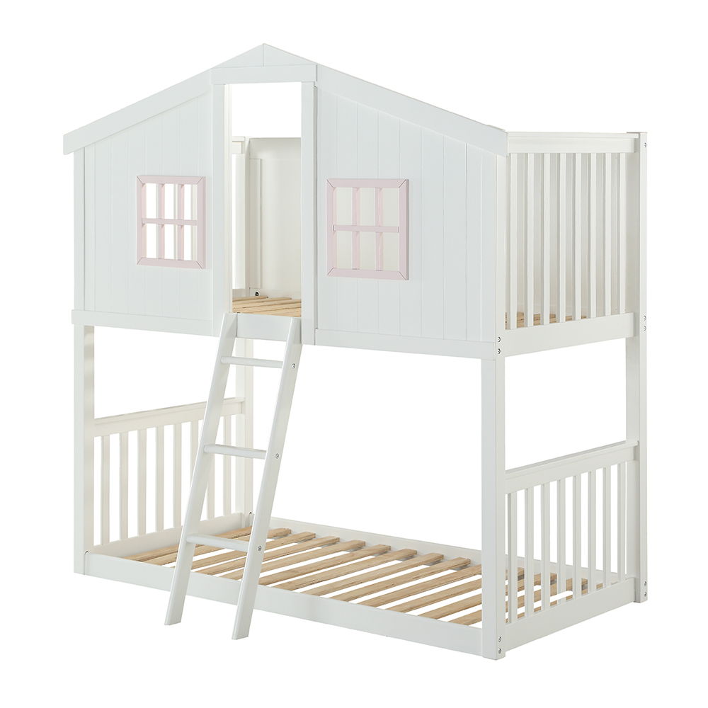 Rohan - Cama litera doble sobre dos camas individuales Cottage - Blanco y rosa