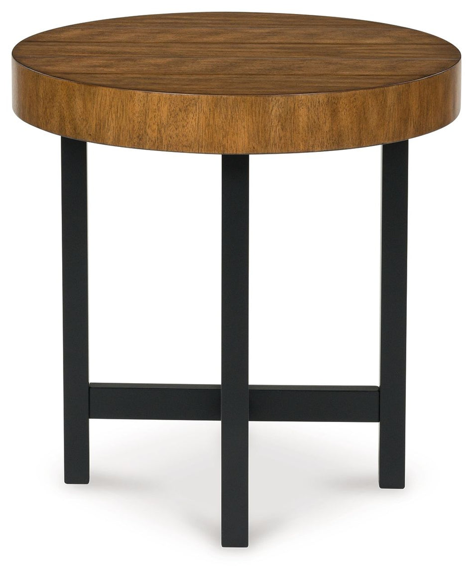 Mesa auxiliar de madera de roble marrón y negro (juego de 2)