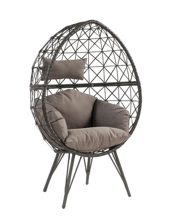 Aeven - Sillón de patio - Tela gris claro y mimbre negro