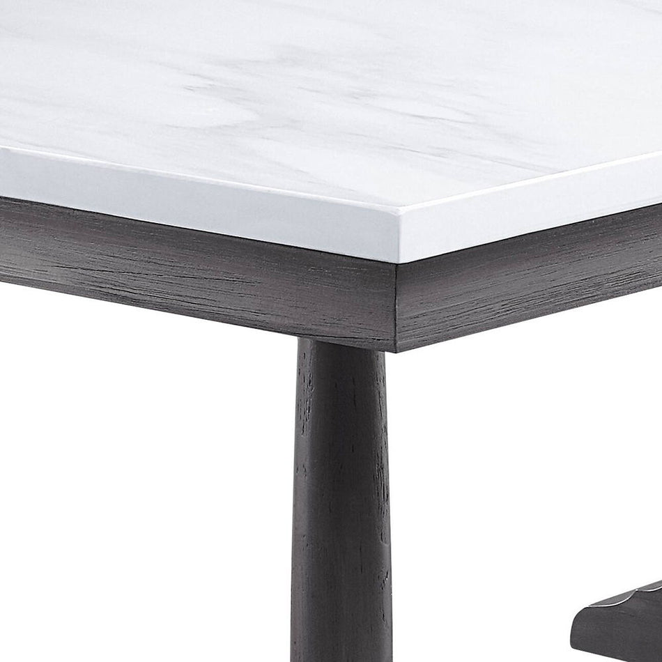 Yabeina - Mesa de comedor - Tapa de mármol y acabado en roble gris