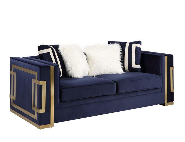 Virrux - Loveseat - Terciopelo azul y acabado dorado