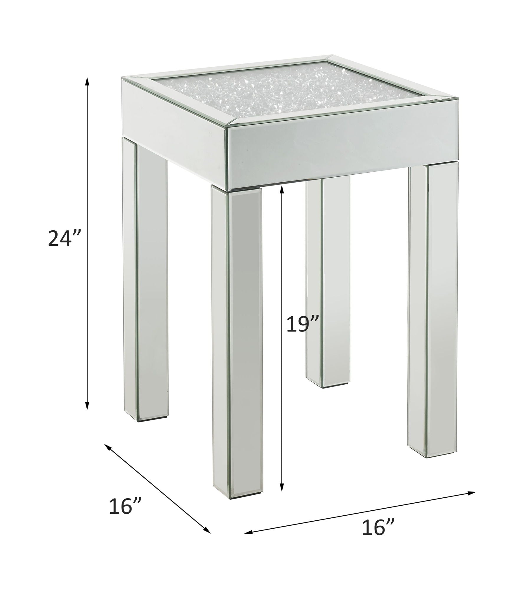 Noralie - Mesa auxiliar con tapa de vidrio - Plata perlada - Madera - 24"