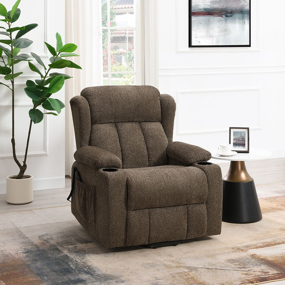 Lusio - Power Motion Recliner With Lift & Cup Holder - Brown
