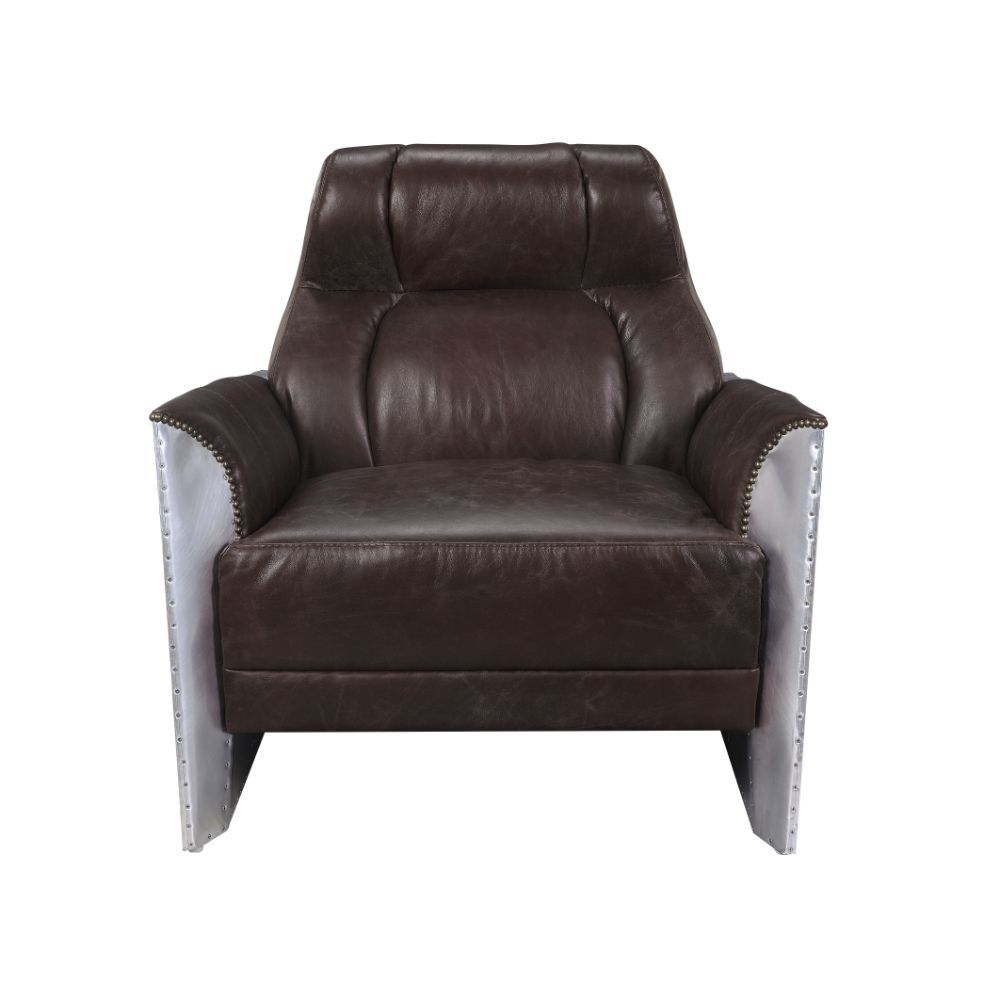 Brancaster - Silla decorativa - Cuero de grano superior color espresso y aluminio