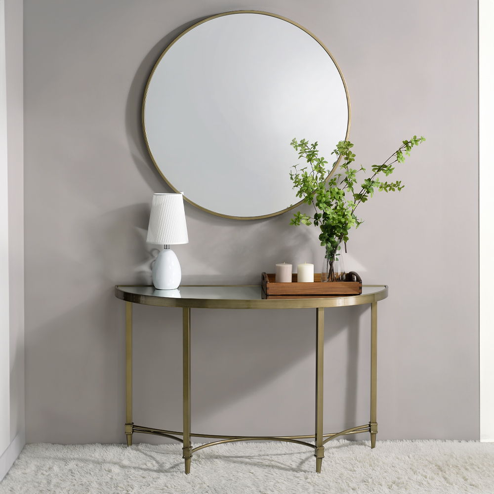 Aditya - Console Table With Mirror - Mirrored & Antique Brass