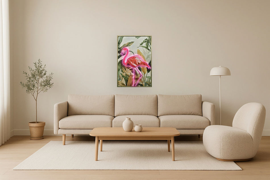 Electric Flamingo Oasis - 33" x 48" Framed Wall Art